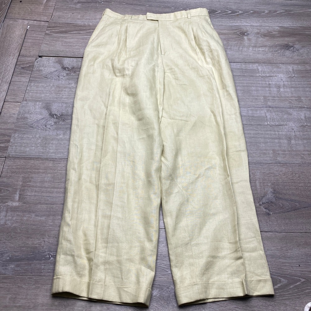 Prestige Pants Mens 36x32 Linen Pleated Cuffed Wide Leg Trouser Baggy Casual